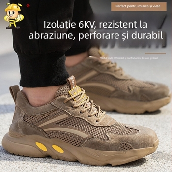 Încălțăminte de lucru cu talpă joasă, vârf din oțel, protecție antișoc și anti-perforație, partea superioară respirabilă din velur și plasă, rezistență la temperaturi înalte