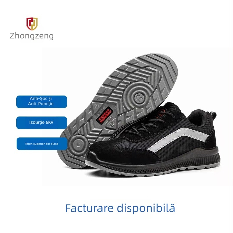 Încălțăminte de protecție cu izolație, partea superioară din velur-mesh, vârf din plastic-otel, talpă din cauciuc, protecție anti-șoc/anti-perforație
