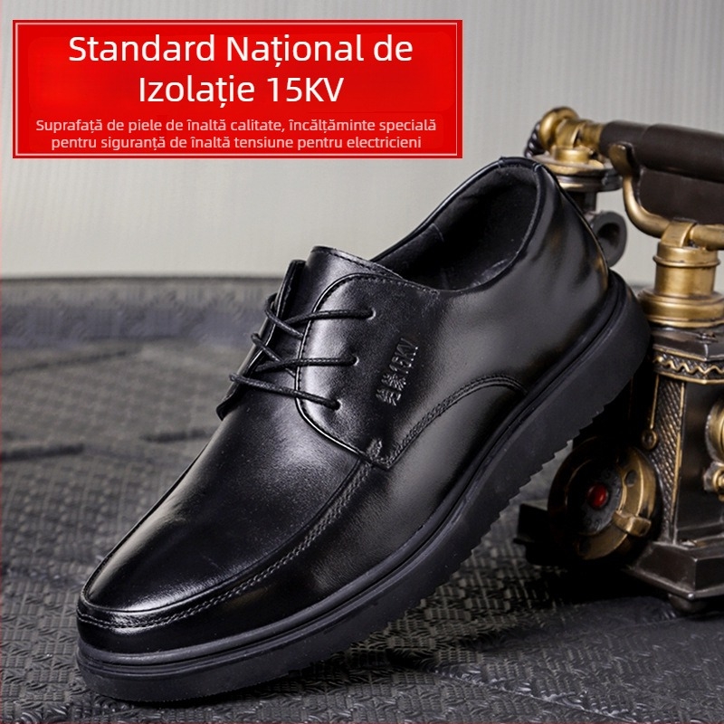Pantofi izolați pentru electricieni – piele de vită, partea superioară joasă, pentru tensiune înaltă, marca Jiuzhou Wolf Warrior