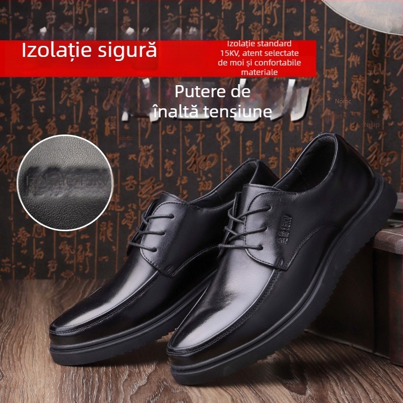 Pantofi izolați pentru electricieni – piele de vită, partea superioară joasă, pentru tensiune înaltă, marca Jiuzhou Wolf Warrior