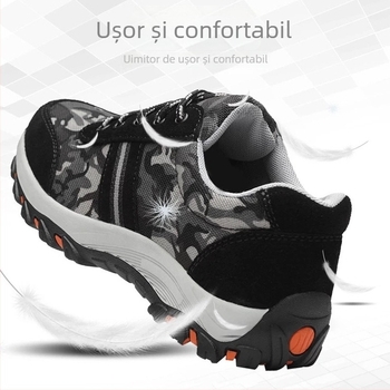 Pantofi de protecție cu vârf din oțel, anti-șoc și anti-perforație, izolați, ușori, Material: piele velur + Oxford