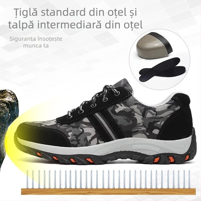 Pantofi de protecție cu vârf din oțel, anti-șoc și anti-perforație, izolați, ușori, Material: piele velur + Oxford