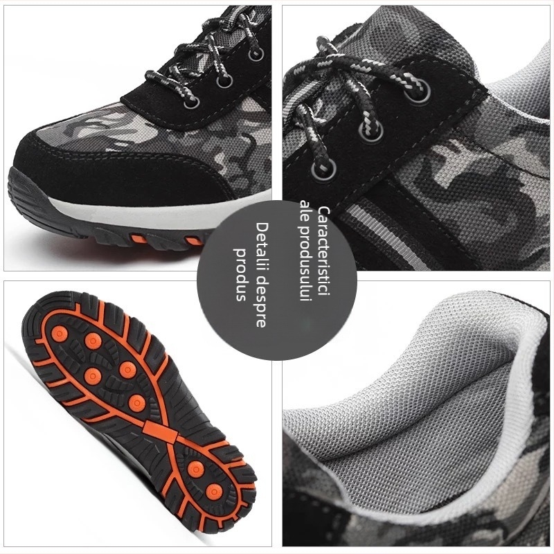 Pantofi de protecție cu vârf din oțel, anti-șoc și anti-perforație, izolați, ușori, Material: piele velur + Oxford