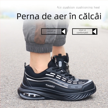 Pantofi de lucru izolați pentru bărbați, anti-șoc și anti-perforație, ușori și respirabili, design de tip low-top, materiale: piele microfibră + plasă flywoven