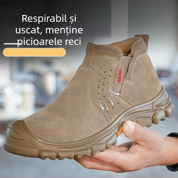 Încălțăminte izolată mid-top, din piele de vițel și pânză, protecție anti-șoc/anti-înțepare, talpă rezistentă la căldură