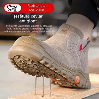 Încălțăminte izolată mid-top, din piele de vițel și pânză, protecție anti-șoc/anti-înțepare, talpă rezistentă la căldură