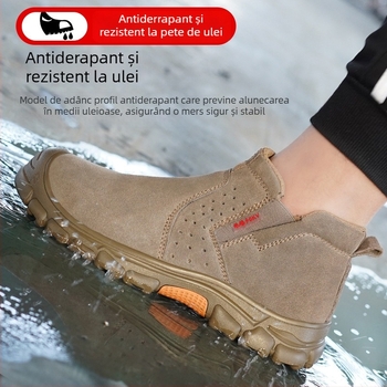 Încălțăminte izolată mid-top, din piele de vițel și pânză, protecție anti-șoc/anti-înțepare, talpă rezistentă la căldură