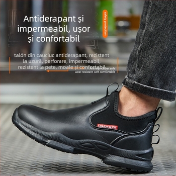 Pantofi de siguranță pentru bucătari, din piele microfibră, cu rezistență la perforare, design low-top și talpă antiderapantă