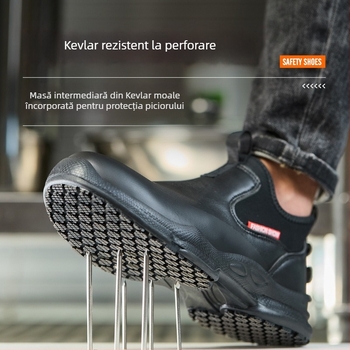 Pantofi de siguranță pentru bucătari, din piele microfibră, cu rezistență la perforare, design low-top și talpă antiderapantă