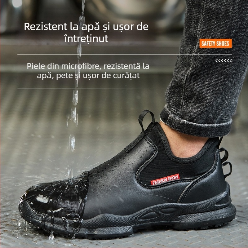 Pantofi de siguranță pentru bucătari, din piele microfibră, cu rezistență la perforare, design low-top și talpă antiderapantă
