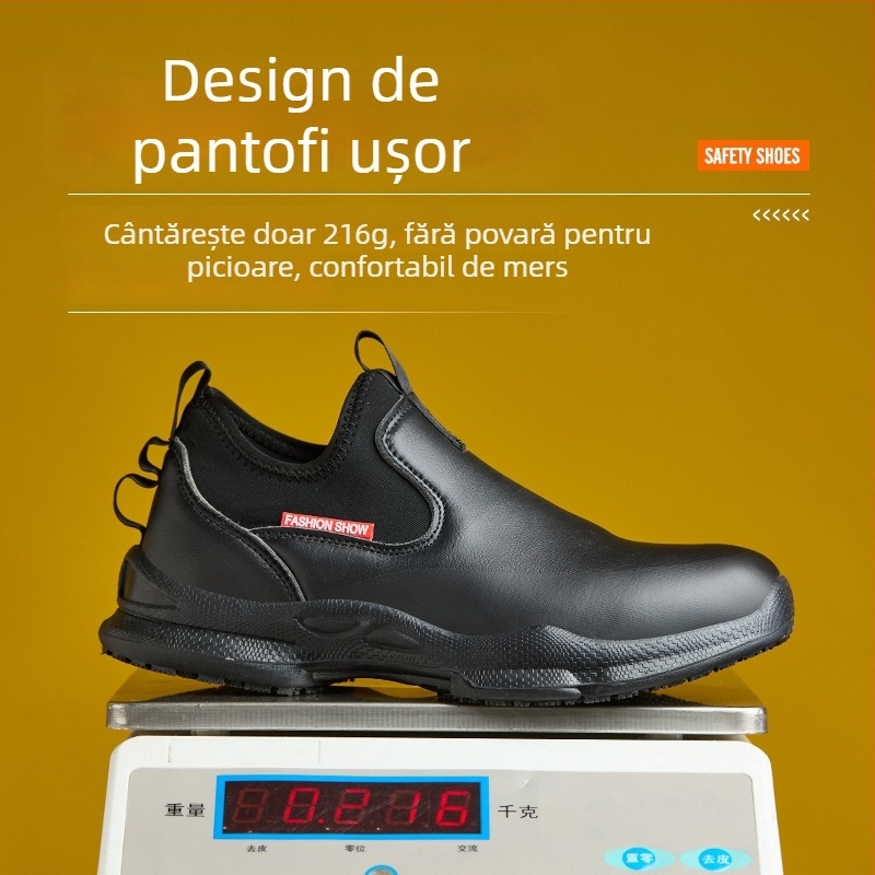 Pantofi de siguranță pentru bucătari, din piele microfibră, cu rezistență la perforare, design low-top și talpă antiderapantă