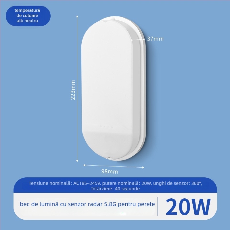 Lumină de perete exterior – stil simplu; carcasă PC; ambalaj SMD; 220V; funcționare continuă 16–24 de ore