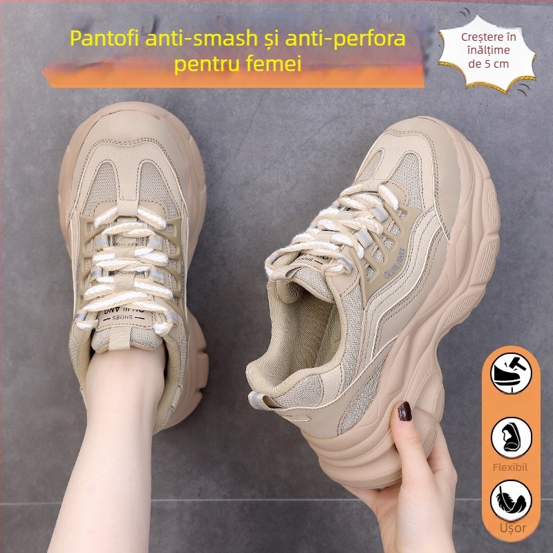 Pantofi de protecție pentru femei, protecție antișoc și anti-perforație, vârf din oțel-plastic, ultra-ușori, izolați, rezistenți la abraziune.
