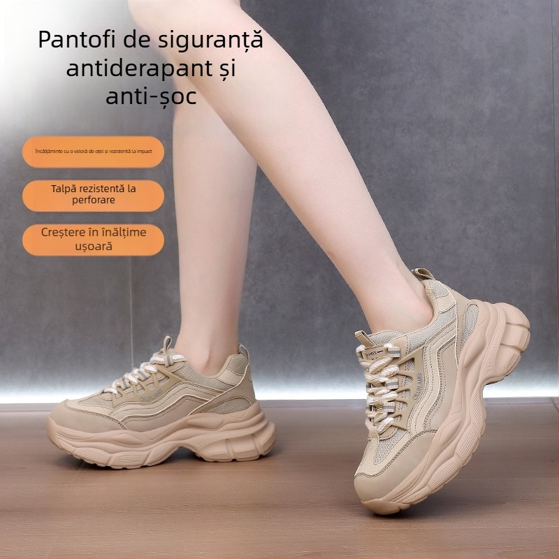Pantofi de protecție pentru femei, protecție antișoc și anti-perforație, vârf din oțel-plastic, ultra-ușori, izolați, rezistenți la abraziune.