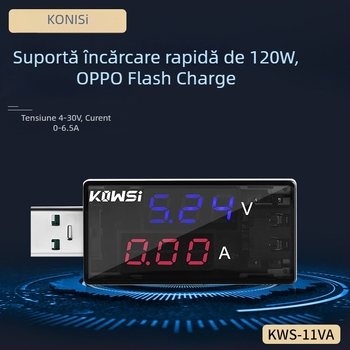 KWS-11VA tester USB digital cu voltmetru și ampermetru — 6,5 A, 120 W