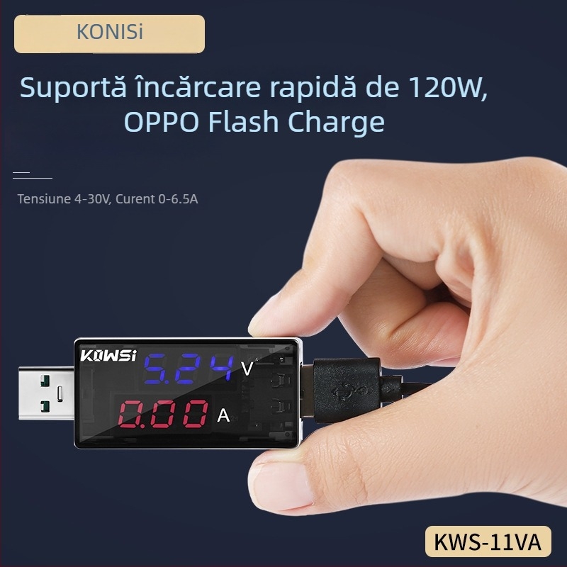 KWS-11VA tester USB digital cu voltmetru și ampermetru — 6,5 A, 120 W