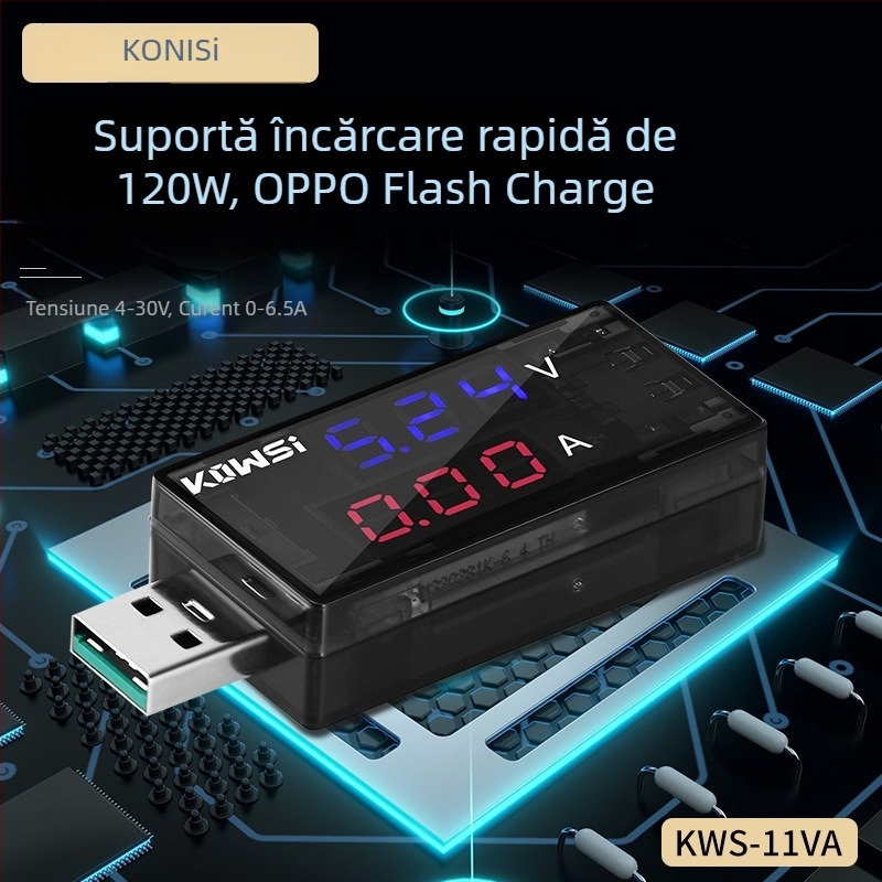 KWS-11VA tester USB digital cu voltmetru și ampermetru — 6,5 A, 120 W