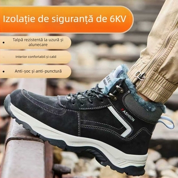 Pantofi de protecție pentru muncă cu izolație pentru menținerea căldurii; protecție anti-înțepare și anti-șoc; piele microfibră; înalt cu vârf din plastic-otel.