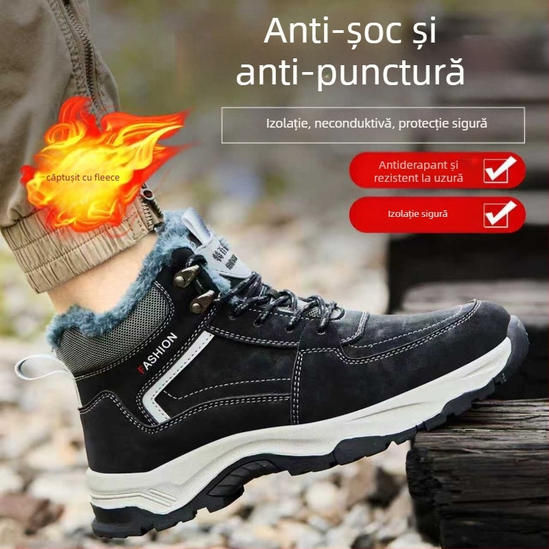 Pantofi de protecție pentru muncă cu izolație pentru menținerea căldurii; protecție anti-înțepare și anti-șoc; piele microfibră; înalt cu vârf din plastic-otel.