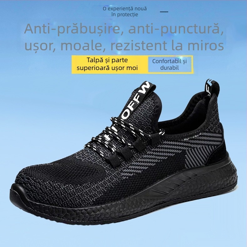 Pantofi de protecție pentru șantier, unisex, cu protecție antișoc și anti-perforație, partea superioară din Fly-Mesh respirabilă, vârf din oțel, ușori și rezistenți