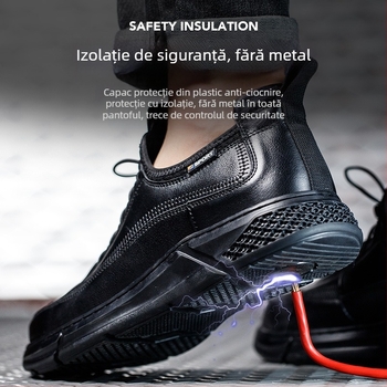 Încălțăminte de siguranță cu protecție anti-șoc, anti-perforație și izolație; piele de vițel; gleznă joasă; vârf din plastic
