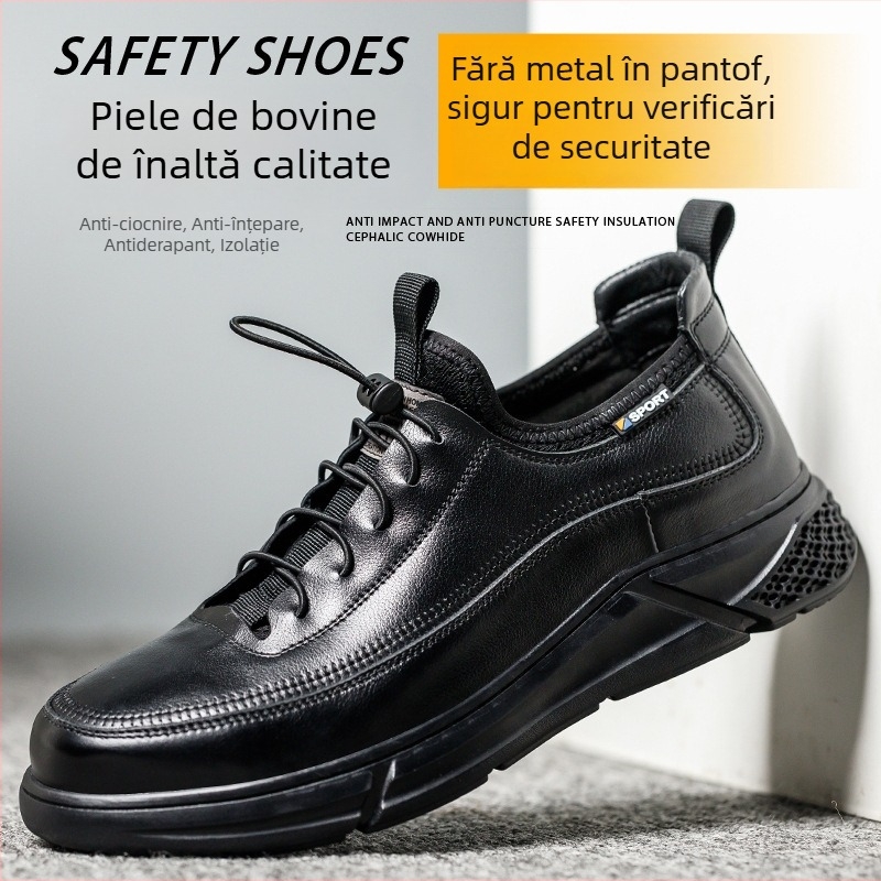 Încălțăminte de siguranță cu protecție anti-șoc, anti-perforație și izolație; piele de vițel; gleznă joasă; vârf din plastic