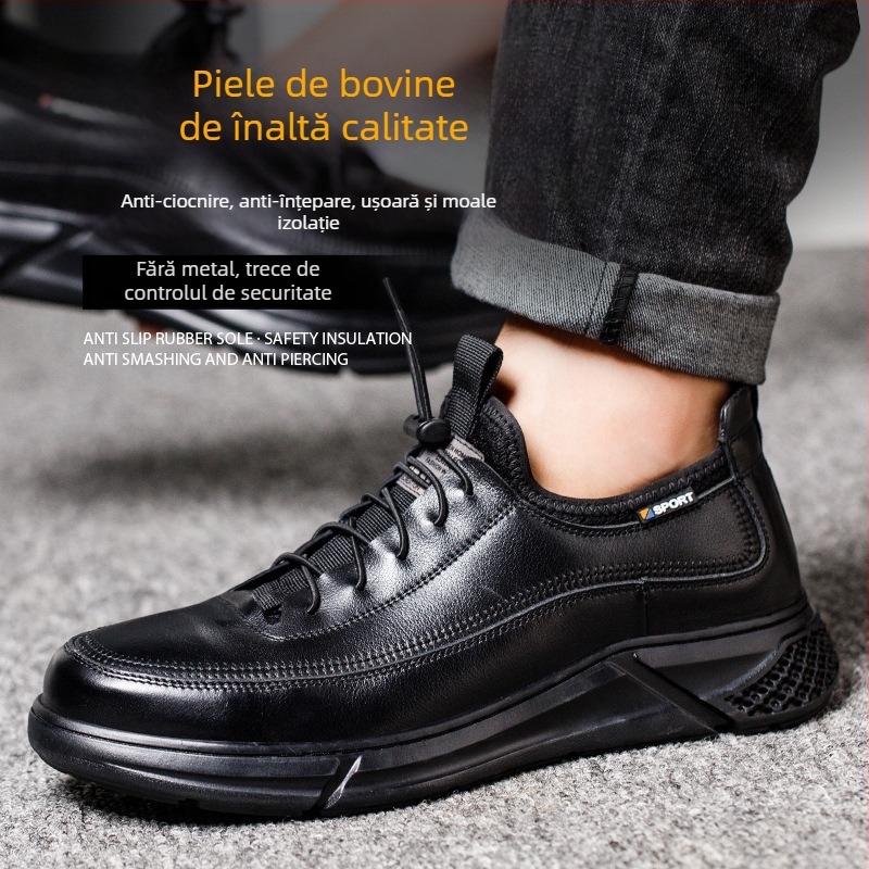 Încălțăminte de siguranță cu protecție anti-șoc, anti-perforație și izolație; piele de vițel; gleznă joasă; vârf din plastic