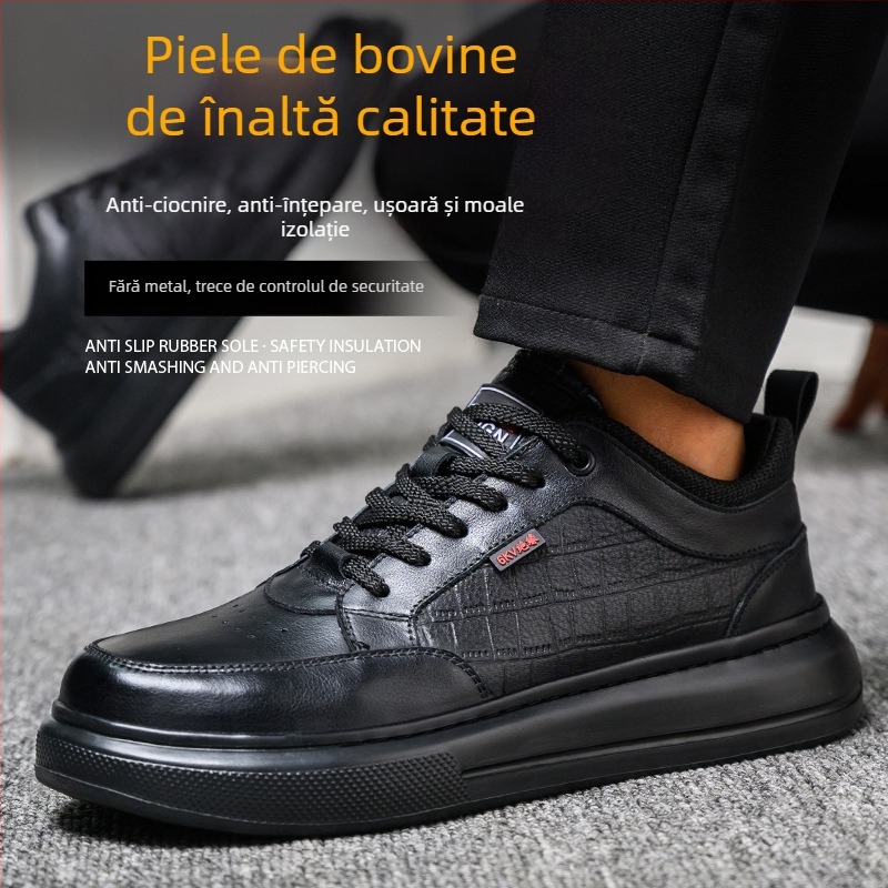 Încălțăminte de siguranță cu protecție anti-șoc, anti-perforație și izolație; piele de vițel; gleznă joasă; vârf din plastic