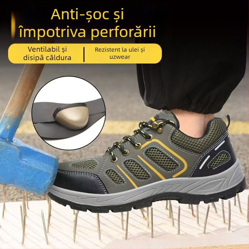 Pantofi de protecție pentru muncă – ușori, vârf din oțel, anti-șoc și anti-perforație, respirabili