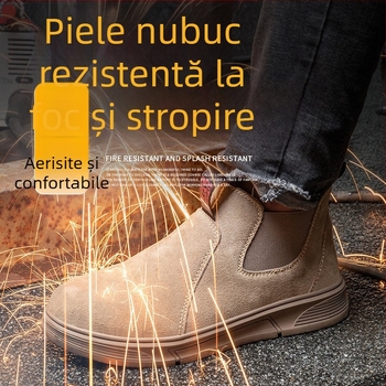 Încălțăminte de protecție la locul de muncă cu vârf din oțel, anti-perforație și anti-șoc, piele velurată de vită, gleznă de înălțime medie (Tip: Încălțăminte de protecție; Funcții: anti-perforație, anti-șoc; Material: piele velurată; Înălțime: medie; Vârf
