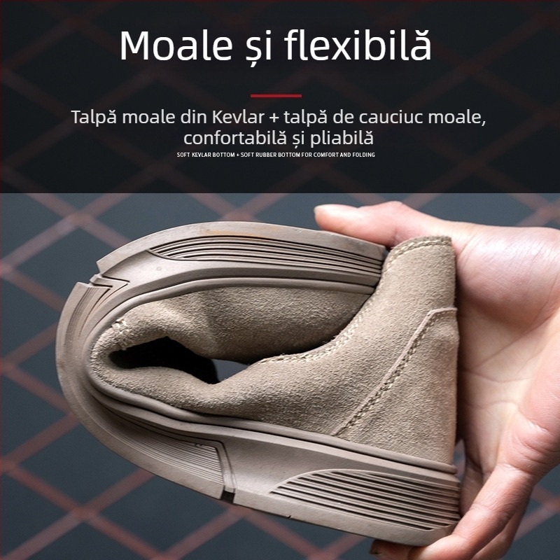 Încălțăminte de protecție la locul de muncă cu vârf din oțel, anti-perforație și anti-șoc, piele velurată de vită, gleznă de înălțime medie (Tip: Încălțăminte de protecție; Funcții: anti-perforație, anti-șoc; Material: piele velurată; Înălțime: medie; Vârf