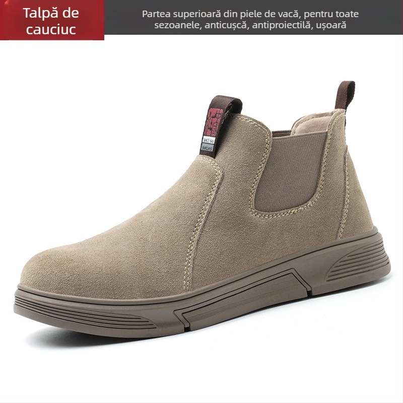 Încălțăminte de protecție la locul de muncă cu vârf din oțel, anti-perforație și anti-șoc, piele velurată de vită, gleznă de înălțime medie (Tip: Încălțăminte de protecție; Funcții: anti-perforație, anti-șoc; Material: piele velurată; Înălțime: medie; Vârf