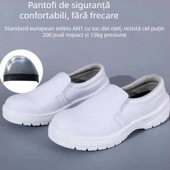 Încălțăminte de protecție cu vârf din oțel, antișoc și anti-perforație, anti-static, rezistentă la ulei, din piele microfibră