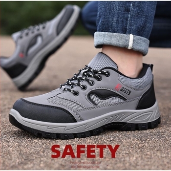 Pantofi de protecție pentru muncă, bărbați, ușori și confortabili, cu vârf din oțel și placă metalică, rezistenți la lovire, perforare și alunecare, pentru șantier