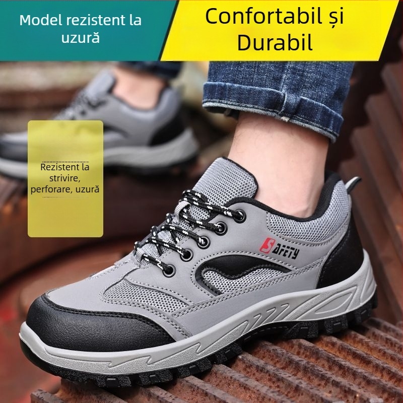 Pantofi de protecție pentru muncă, bărbați, ușori și confortabili, cu vârf din oțel și placă metalică, rezistenți la lovire, perforare și alunecare, pentru șantier