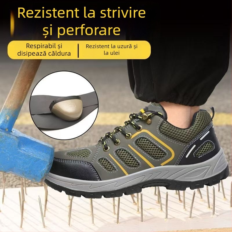 Pantofi de protecție pentru muncă, bărbați, ușori și confortabili, cu vârf din oțel și placă metalică, rezistenți la lovire, perforare și alunecare, pentru șantier