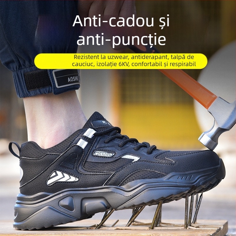 Pantofi de protecție cu vârf din oțel, anti-perforație, izolați, respirabili, ușori