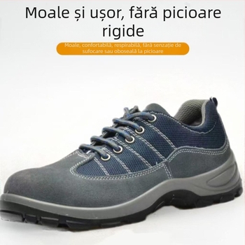 Pantofi de protecție pentru bărbați, respirabili, anti-șoc și anti-perforație, ușori, din piele nubuc, vârf din oțel