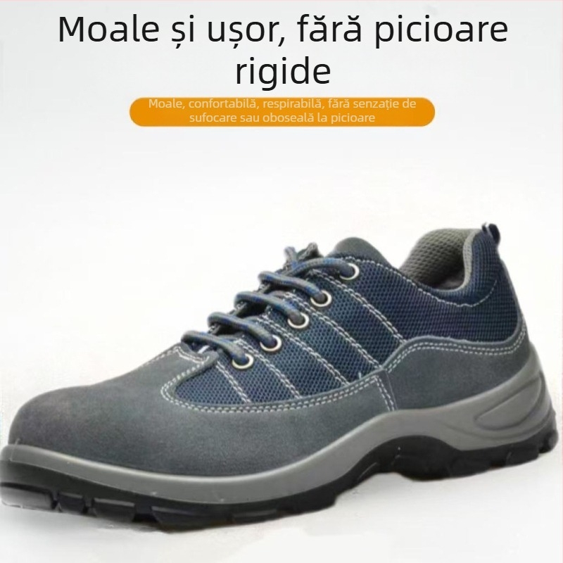 Pantofi de protecție pentru bărbați, respirabili, anti-șoc și anti-perforație, ușori, din piele nubuc, vârf din oțel
