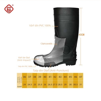 Pantofi de lucru PVC înalți, cu vârf din oțel, anti-perforație, anti-derapare
