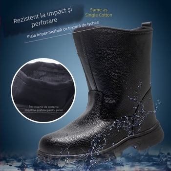 Încălțăminte de protecție antișoc și anti-perforație, bocanci de lucru înalți, piele reliefată, vârf din oțel, pentru șantiere