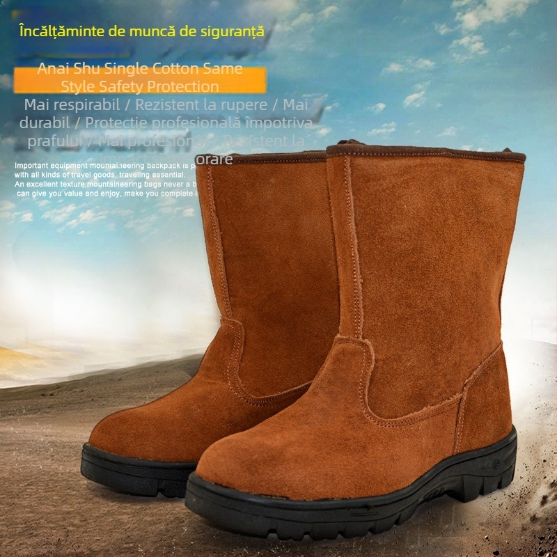 Încălțăminte de protecție antișoc și anti-perforație, bocanci de lucru înalți, piele reliefată, vârf din oțel, pentru șantiere