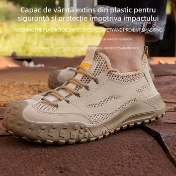Pantofi de protecție de vară pentru bărbați: anti-alunecare, anti-șoc și anti-punctură, din piele microfibră respirabilă cu vârf din plastic