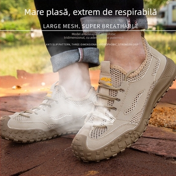 Pantofi de protecție de vară pentru bărbați: anti-alunecare, anti-șoc și anti-punctură, din piele microfibră respirabilă cu vârf din plastic