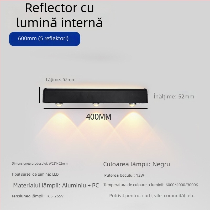 Lampa exterioară de perete lungă cu 90 LED, 165–265V, 3000K, IP54, carcasă din aluminiu