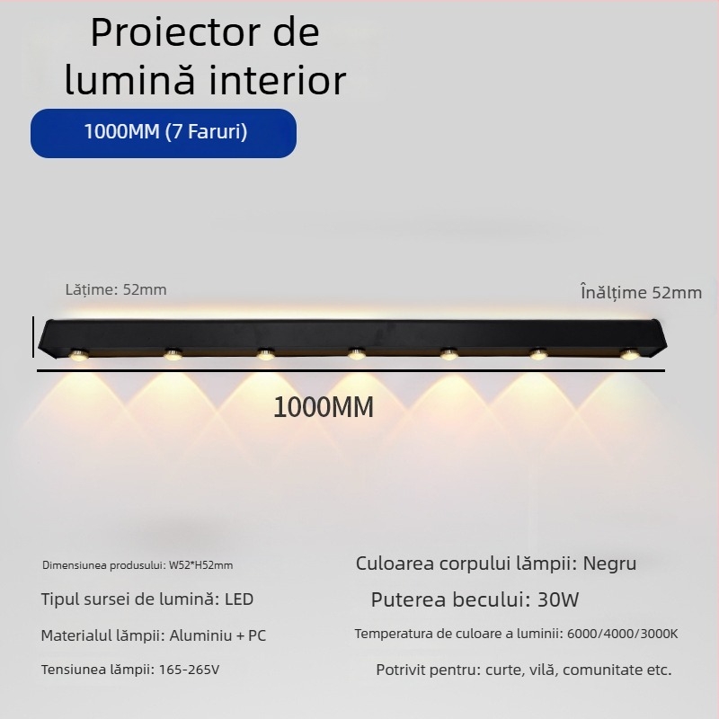 Lampa exterioară de perete lungă cu 90 LED, 165–265V, 3000K, IP54, carcasă din aluminiu