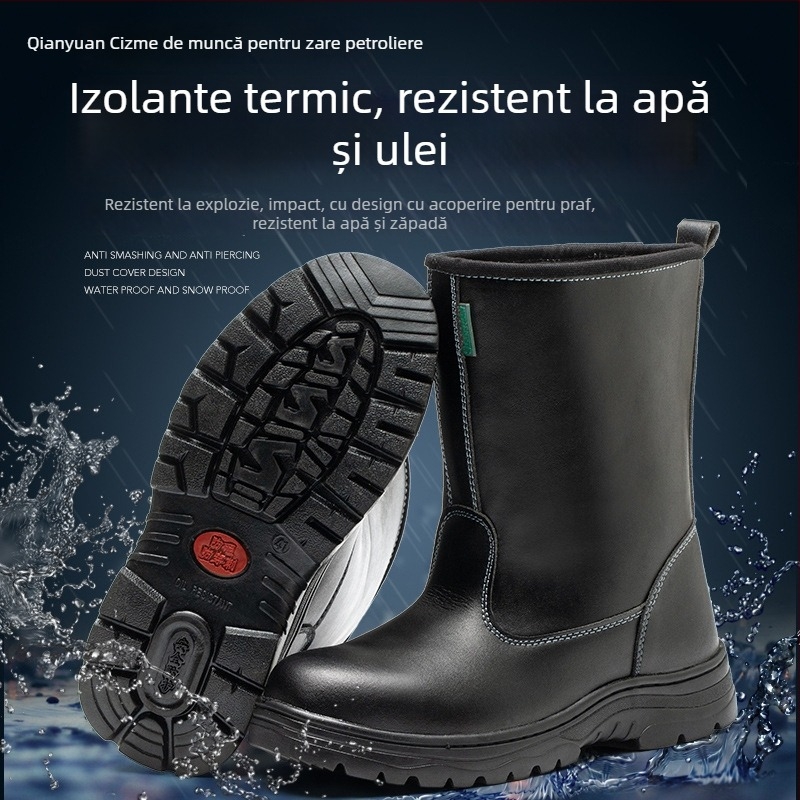 Pantofi de protecție cu gleznă înaltă, protecție antișoc și anti-perforație, vârf din oțel, rezistenți la uleiuri, acizi și alcalii, din piele microfibră