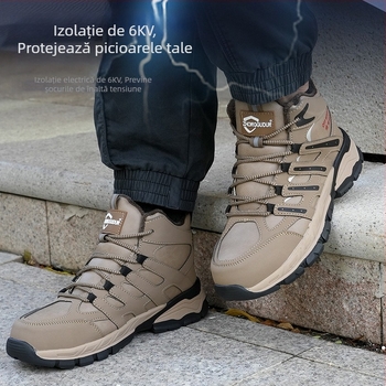 Pantofi de lucru de iarnă cu vârf metalic, talpă antiderapantă, înalte, izolați, căptușeală catifelată