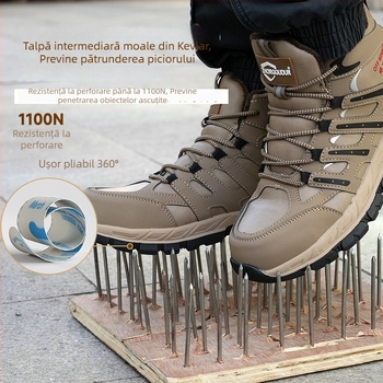 Pantofi de lucru de iarnă cu vârf metalic, talpă antiderapantă, înalte, izolați, căptușeală catifelată