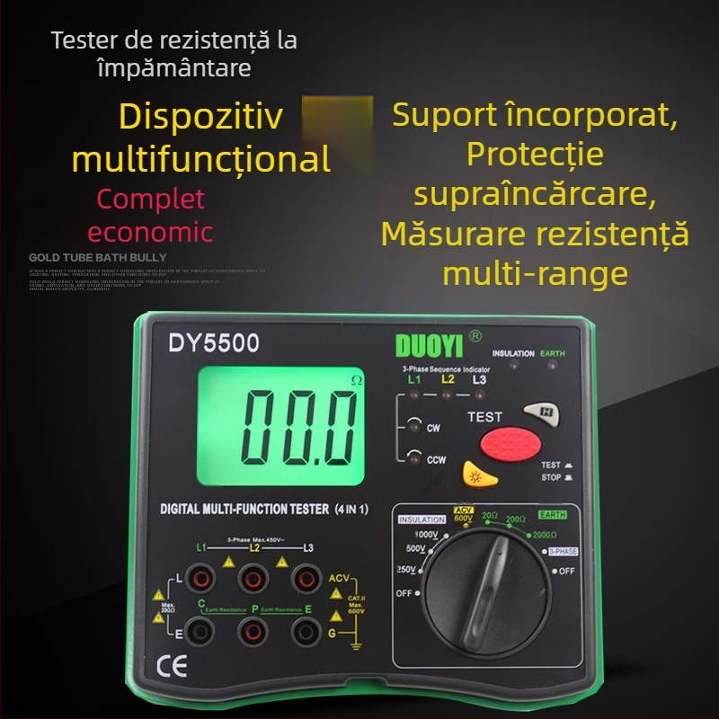 Măsurător digital multifuncțional pentru rezistența de împământare, cu măsurarea secvenței de fază a tensiunii și a distribuției, Megohmmeter DY5500